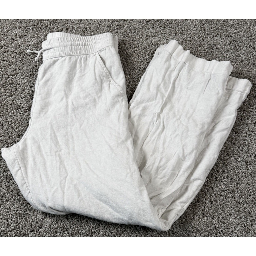 Abercrombie Kids Linen Blend Pants White Wide Leg Drawstring 13 / 14